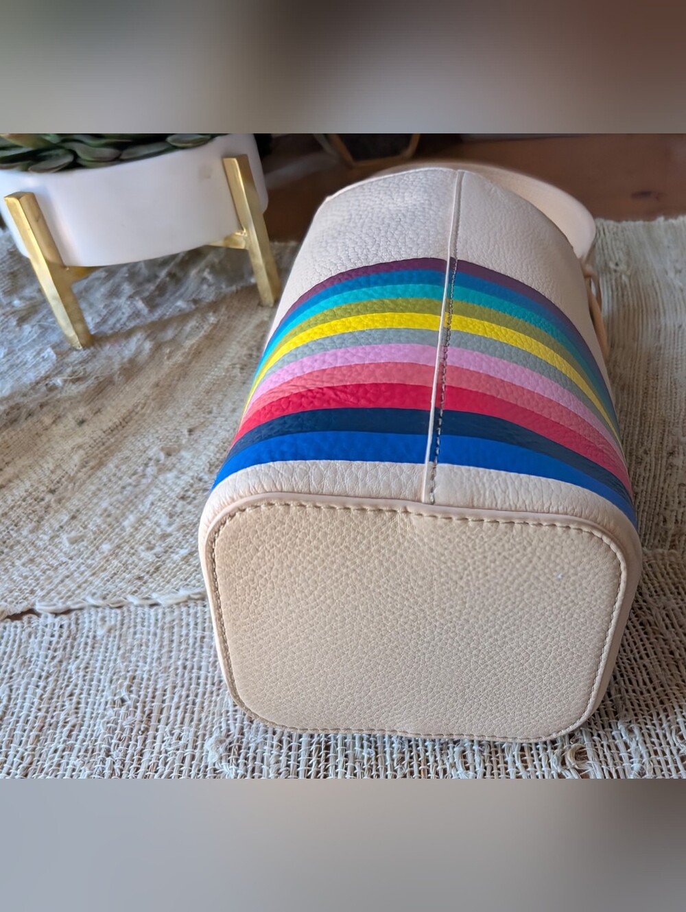 Rare Tory Burch Pink w/ Rainbow 🌈 Leather Wine Tote NEW - Picture 5 of 8